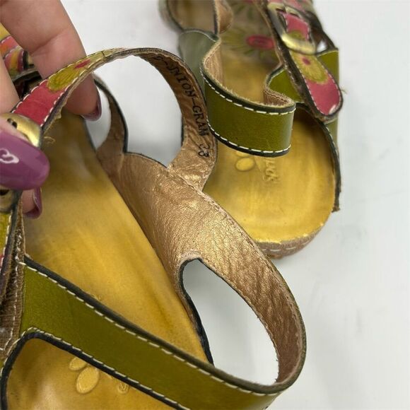 Spring Step L'Artiste Green and Pink Floral Strappy Slingback Sandals Size 38 - Picture 10 of 13